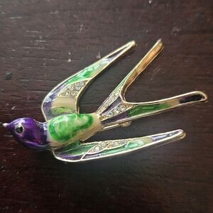 Elegant Gold and Green Bird Brooch